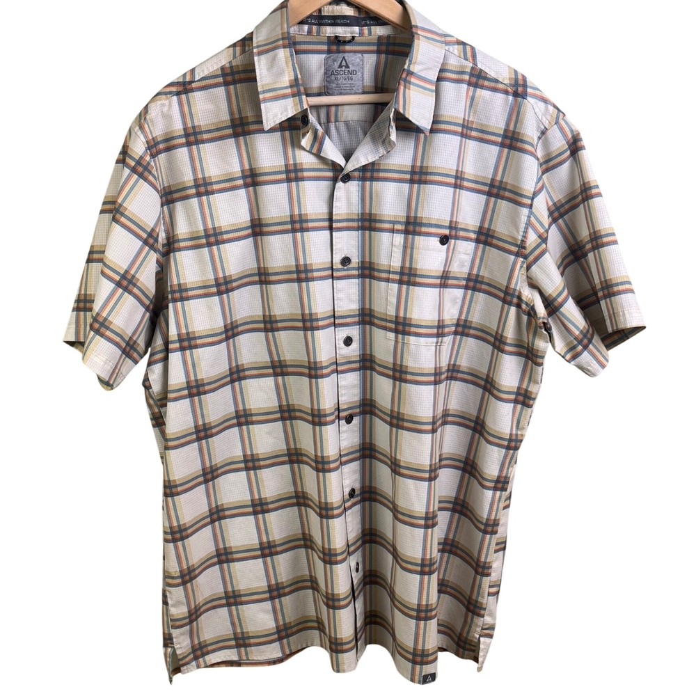 Set 2 Ascend Blue Cream Multicolored Check Short Sleeve Button Shirt Size XL - Picture 8 of 12